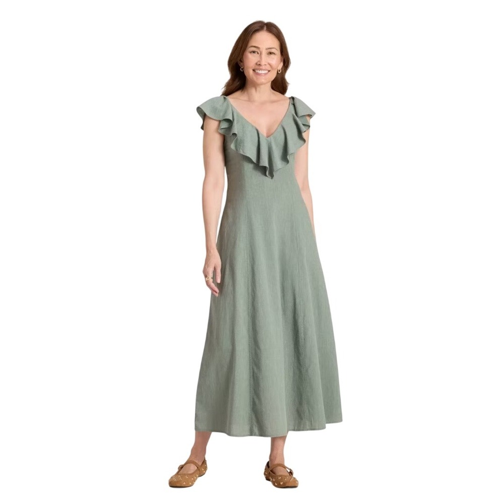 Universal Thread Women's Green Ruffle Sleeve Smocked Maxi Dress Size Medium